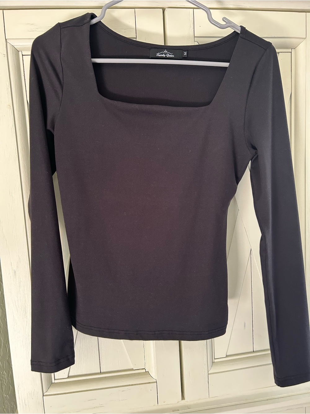 Long-Sleeve Square-Neck Top in Black